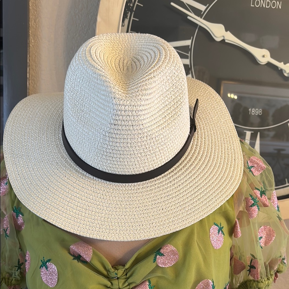 Elegant Off White Straw Hat with Brown Band